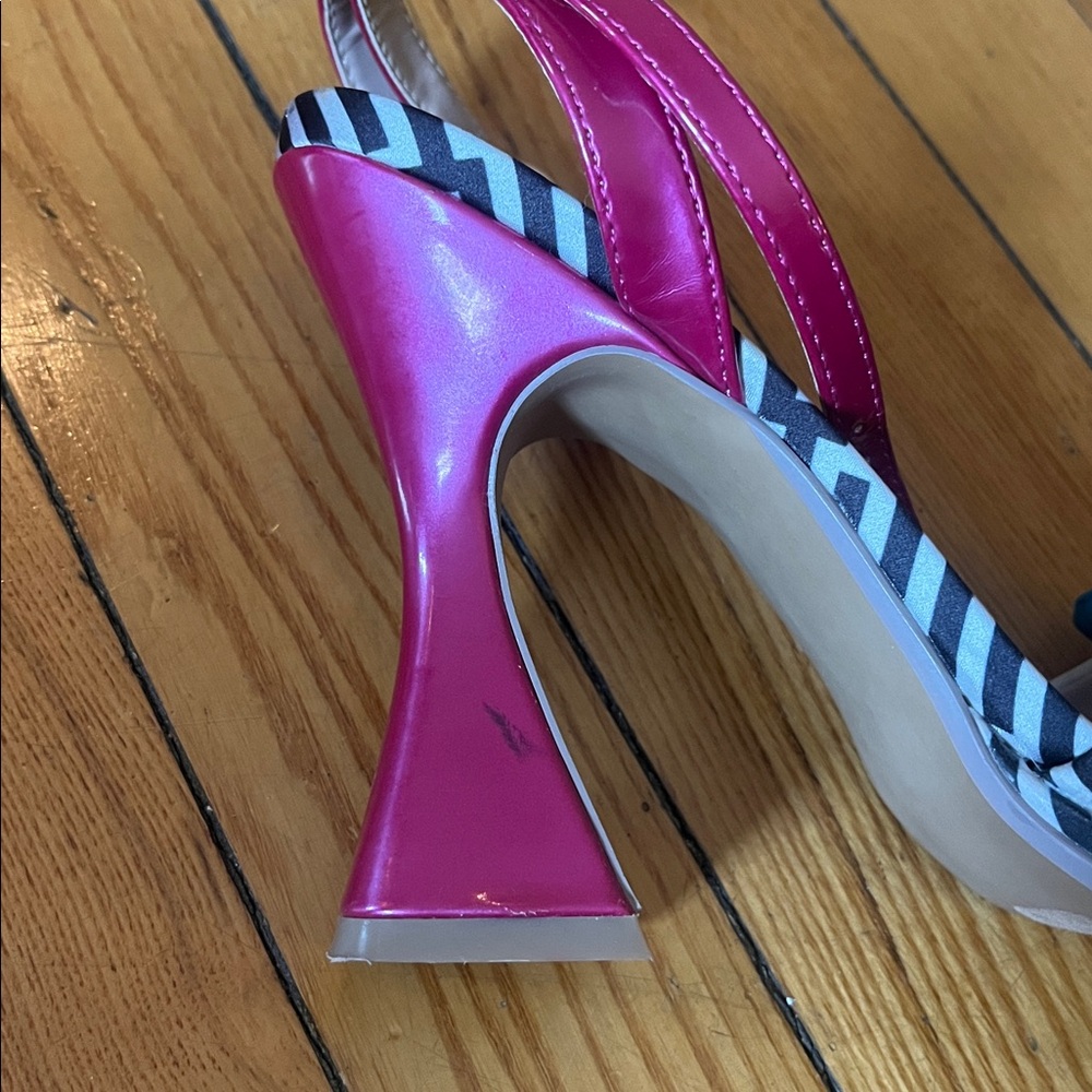 Betsey Johnson Pink and Black Heels with Blue and Pink Rhinestone Bow - Picture 5 of 6